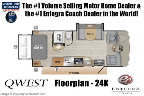 2019 Entegra Coach Qwest 24K W/2 Yr Warranty, Fiberglass Roof, Dsl Gen Floorplan