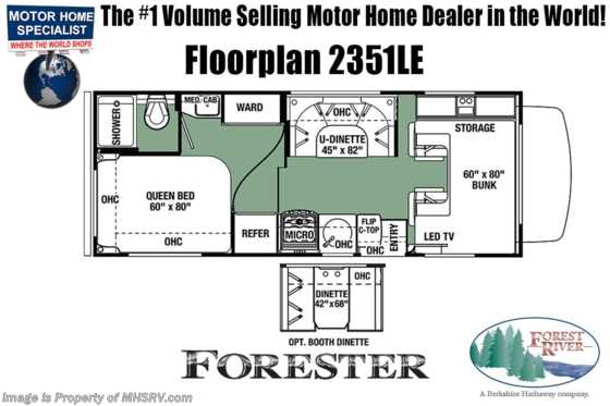 2019 Forest River Forester LE 2351LEF RV for Sale W/15K A/C, Auto Jacks Floorplan