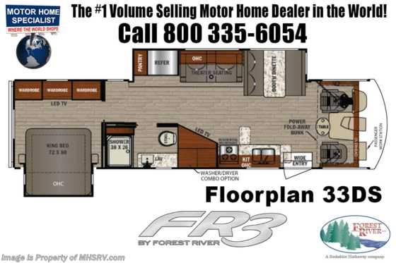 2019 Forest River FR3 33DS W/ Theater Seats, King Bed, W/D Floorplan