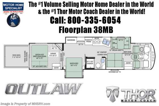 2019 Thor Motor Coach Outlaw Toy Hauler 38MB Toy Hauler RV W/Garage Sofa, 3 Seasons Wall Floorplan