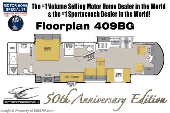 2019 Sportscoach Sportscoach 409BG 50th Anniversary Bunk Model W/2 Full Baths Floorplan