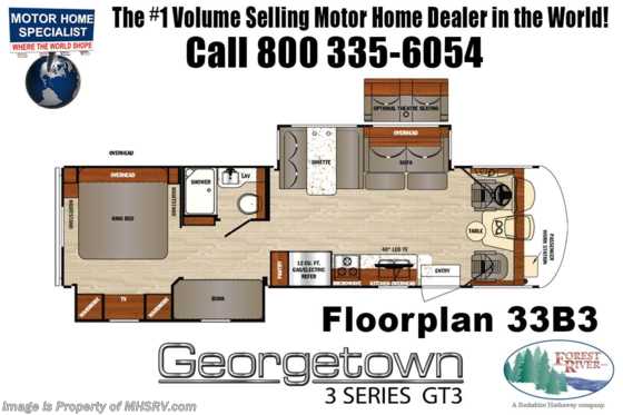 2019 Forest River Georgetown GT3 33B3 Bunk Model RV W/ Theater Seats, OH Loft, King Floorplan