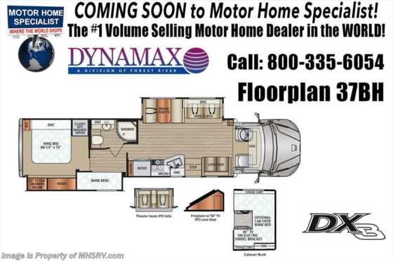 2019 Dynamax Corp DX3 37BH Bunk Model Super C W/ 50&quot; TV, OH Loft, W/D Floorplan