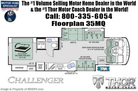 2020 Thor Motor Coach Challenger 35MQ RV for Sale at MHSRV W/ OH Loft, Theater Seats, Res Fridge Floorplan