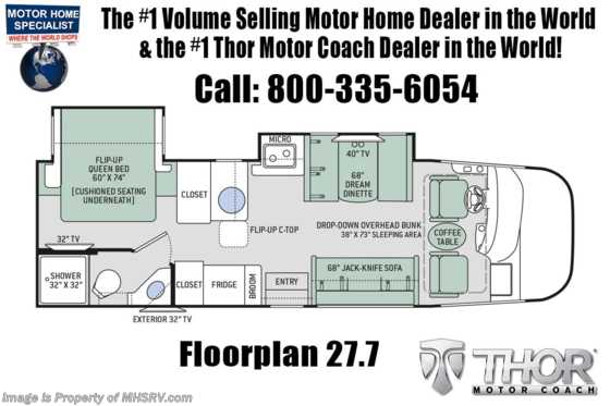 2020 Thor Motor Coach Vegas 27.7 RUV W/ OH Loft, Pwr Driver Seat Floorplan