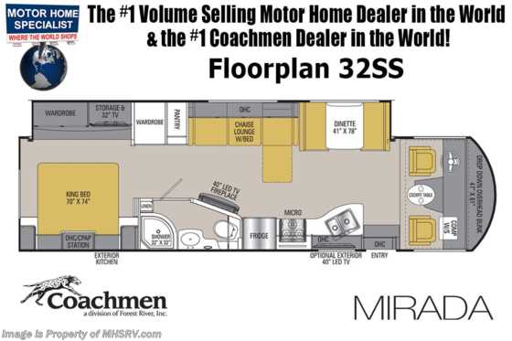 2020 Coachmen Mirada 32SS RV for Sale W/ King, OH Loft, 2 A/Cs, FBP Floorplan