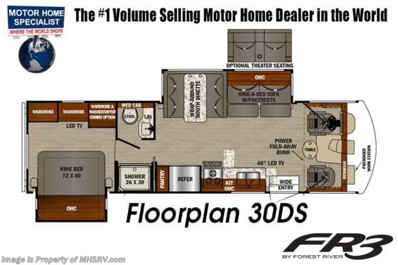 2020 Forest River FR3 30DS RV W/Theater Seats, King &amp; Washer/Dryer Floorplan