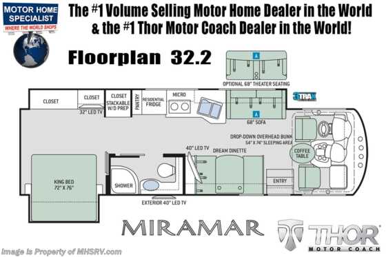 2020 Thor Motor Coach Miramar 32.2 W/Theater Seats, Cabover Loft, King Bed Floorplan
