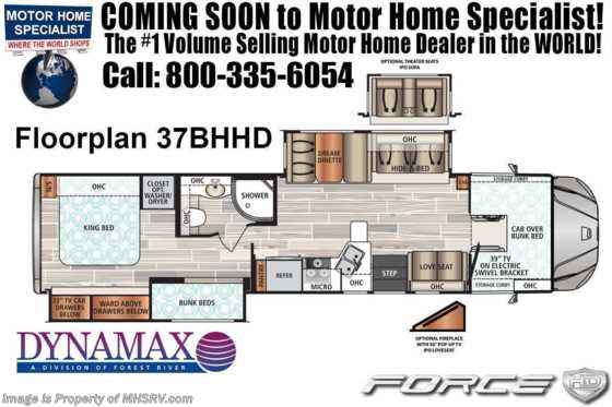 2020 Dynamax Corp Force HD Super C 37BH W/Bunks, Theater Seats, Ent Center Floorplan