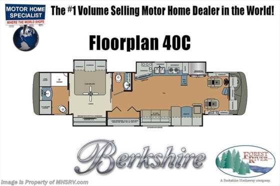 2019 Forest River Berkshire XL 40C -380 Bath &amp; 1/2 RV W/ Bunks, 3 A/C, Sat Floorplan