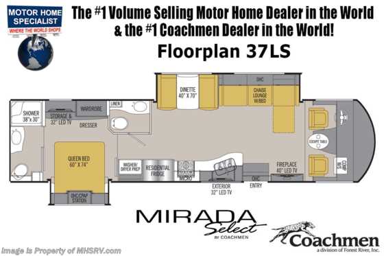 2020 Coachmen Mirada Select 37LS Bath &amp; 1/2 RV W/Dual Pane, W/D, 2 A/Cs Floorplan
