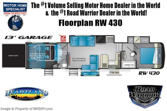 2020 Heartland RV Road Warrior 430RW W/ 3 A/Cs, Res Fridge, Ext TV, Happi-Jac Floorplan