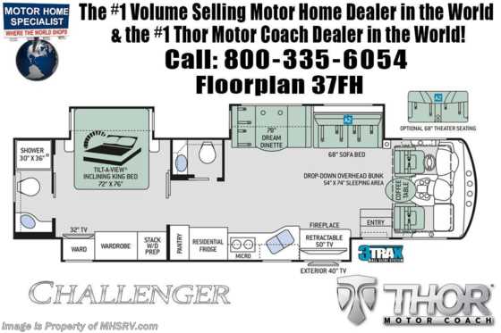 2020 Thor Motor Coach Challenger 37FH Bath &amp; 1/2 RV W/ Theater Seats &amp; King Floorplan