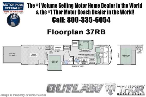 2020 Thor Motor Coach Outlaw 37RB Toy Hauler RV for Sale W/ Garage Sofas Floorplan