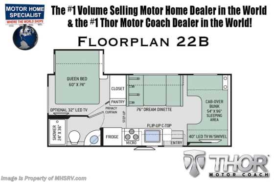 2020 Thor Motor Coach Four Winds 22B RV for Sale W/ Stabilizers, Ext TV, 15K A/C Floorplan