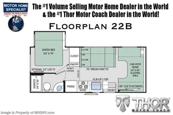 2020 Thor Motor Coach Four Winds 24F RV for Sale W/15K A/C, Convection & Ext TV Floorplan