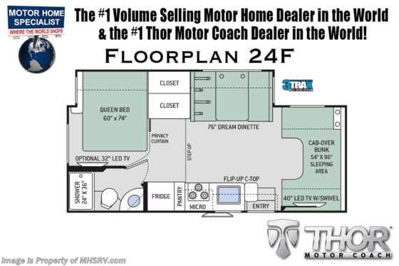 2020 Thor Motor Coach Four Winds 24F RV for Sale W/15K A/C, Convection &amp; Ext TV Floorplan