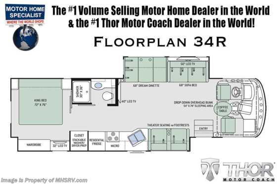 2020 Thor Motor Coach Windsport 34J Bunk Model W/King, Ext TV & OH Loft Floorplan