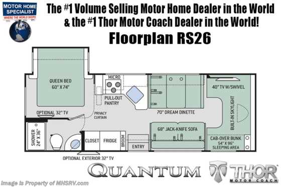 2020 Thor Motor Coach Quantum RS26 RV W/ Ext TV, Nav, 15K A/C, OH Loft Floorplan