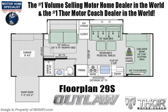 2020 Thor Motor Coach Outlaw Toy Hauler 29S Toy Hauler W/ Cabover Loft, WiFi, Ext TV Floorplan