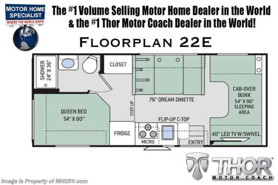2020 Thor Motor Coach Chateau 22E W/15K A/C, Heated Tanks, 3-Cameras, 2 Batts, Ext TV & More! Floorplan