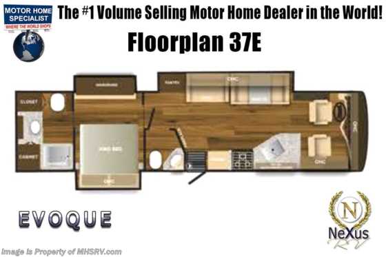 2020 Nexus Evoque 37E Bath &amp; 1/2 W/360HP, Ext TV, Solar, Slate Cabinetry Floorplan