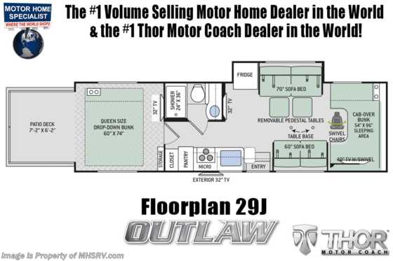 2020 Thor Motor Coach Outlaw Toy Hauler 29J Toy Hauler W/ Ext TV, Cabover Loft &amp; WiFi Floorplan