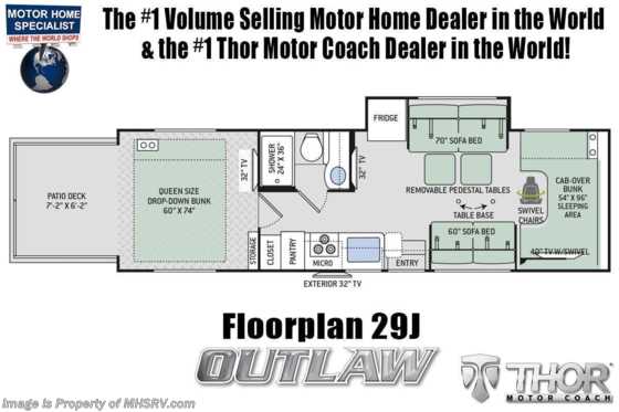 2020 Thor Motor Coach Outlaw Toy Hauler 29J Toy Hauler W/ Cabover Loft, WiFi &amp; Ext TV Floorplan