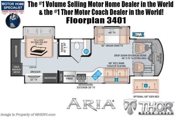 2020 Thor Motor Coach Aria 3401 Luxury Diesel RV for Sale W/360HP, Theater Seats Floorplan