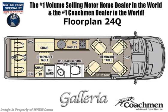 2020 Coachmen Galleria 24Q 4x4 Sprinter W/ Li3 Lithium, 20K A/C, Sumo Springs Floorplan