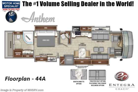 2020 Entegra Coach Anthem 44A Bath &amp; 1/2 Luxury RV W/ Theater Seats, WiFi Floorplan
