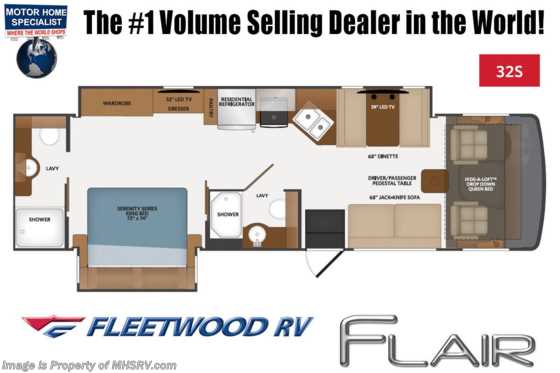 2020 Fleetwood Flair 32S 2 Full Bath W/ Theater Seats, 2 A/Cs, King Bed, 5.5KW Generator Floorplan
