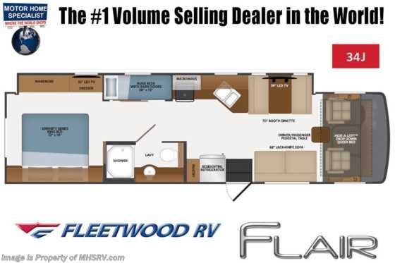2020 Fleetwood Flair 34J Bunk Model Class A Gas RV at MHSRV W/ Theater Seats Floorplan