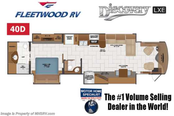 2020 Fleetwood Discovery LXE 40D Bath &amp; 1/2 Luxury Diesel RV W/ Aqua Hot®, Theater Seats, Stack W/D, Tech Pkg, Power Loft &amp; More! Floorplan