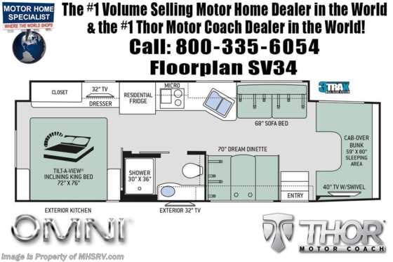 2021 Thor Motor Coach Omni SV34 4x4 Diesel Super C RV W/ 330HP & Theater Seats Floorplan