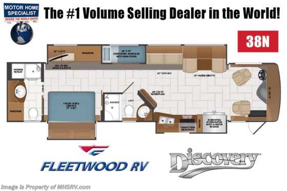 2020 Fleetwood Discovery 38N 2 Full Bath Bunk Model RV W/ 360HP, Theater Seats &amp; 3 A/Cs Floorplan