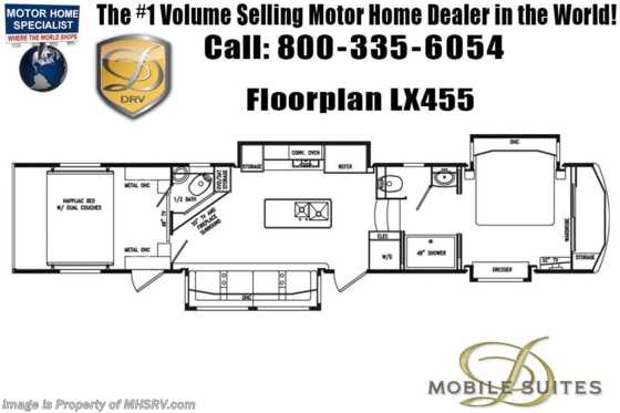 2020 DRV Full House LX455 Bath &amp; 1/2 Toy Hauler W/ Happijac Bed &amp; Sofa, Multiplex, Theater Seats Floorplan
