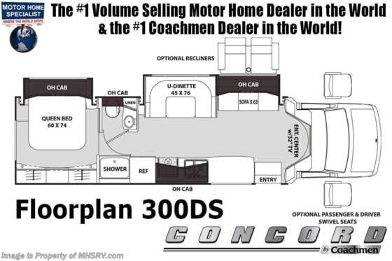 2020 Coachmen Concord 300DS Class C RV for Sale W/ Jacks, WiFi Ranger &amp; Fireplace Floorplan
