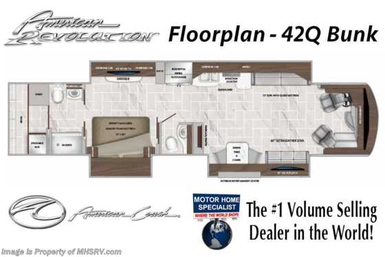 2020 American Coach American Revolution 42Q Bath &amp; 1/2 Luxury Diesel Pusher W/ Theater Seats, 450HP Floorplan
