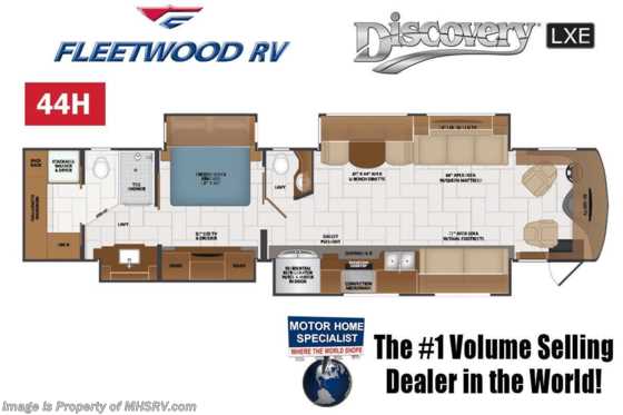 2020 Fleetwood Discovery LXE 44H Bath &amp; 1/2 Diesel Pusher RV W/ 450HP, King, Theater Seats, Loft Floorplan