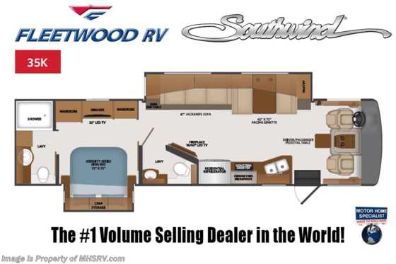 2020 Fleetwood Southwind 35K Bath &amp; 1/2 W/ OH Loft, 7KW Gen, W/D, Theater Seating Floorplan