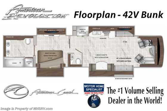 2020 American Coach American Revolution 42V Bath &amp; 1/2 Luxury Diesel Pusher W/450HP, Sat, Dishwasher Floorplan