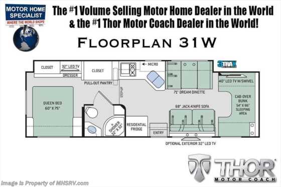 2020 Thor Motor Coach Four Winds 31W W/Theater Seats, 2 A/Cs, Ext TV, Tankless Water Heater Floorplan