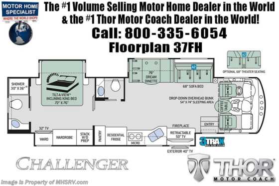 2020 Thor Motor Coach Challenger 37FH Bath &amp; 1/2 RV W/ King &amp; Theater Seats Floorplan
