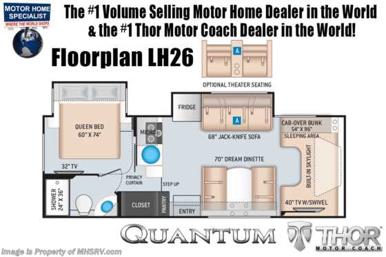 2020 Thor Motor Coach Quantum LH26 RV for Sale W/ Theater Seats, Nav, Ext TV &amp; 15K A/C Floorplan