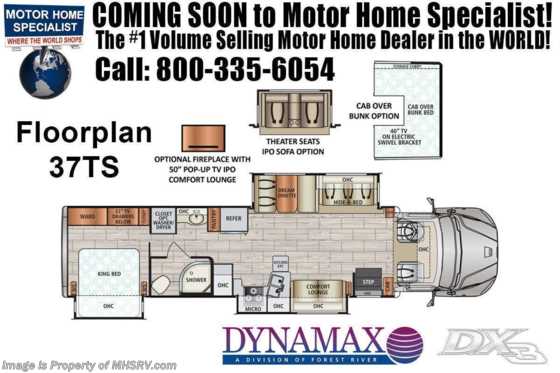 2021 Dynamax Corp DX3 37TS W/ Black Out Pkg, Theater Seats, Cab Over, Solar, Nav Floorplan