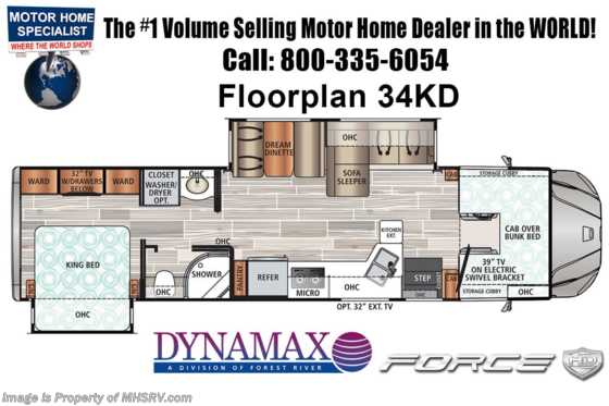 2021 Dynamax Corp Force HD 34KD Super C W/ Theater Seats, TPMS, Mobileye, Smart Bed Floorplan