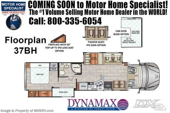 2021 Dynamax Corp DX3 37BH Bunk Model Super C W/ Theater Seats, Cab Over, Chrome Pkg Floorplan