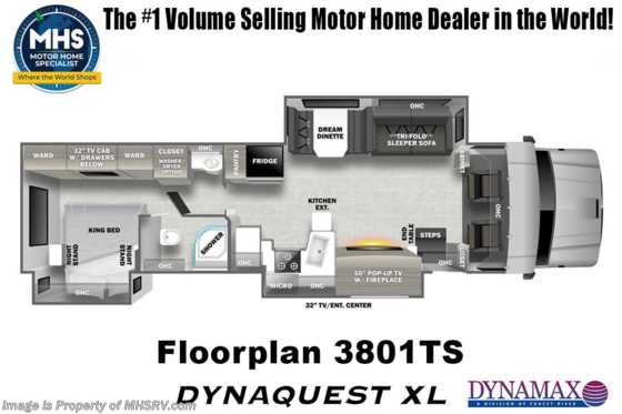 2023 Dynamax Corp Dynaquest XL 3801TS Diesel Super C RV W/ Theater Seats, W/D &amp; Lithium Batt Floorplan