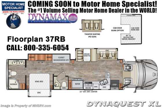 2021 Dynamax Corp Dynaquest XL 37RB Bath &amp; 1/2 Diesel Super C RV W/ Theater Seats, Sat &amp; Solar Floorplan